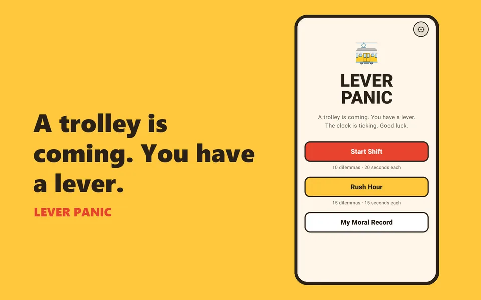 Lever Panic home screen with the Start Shift, Rush Hour and My Moral Record buttons